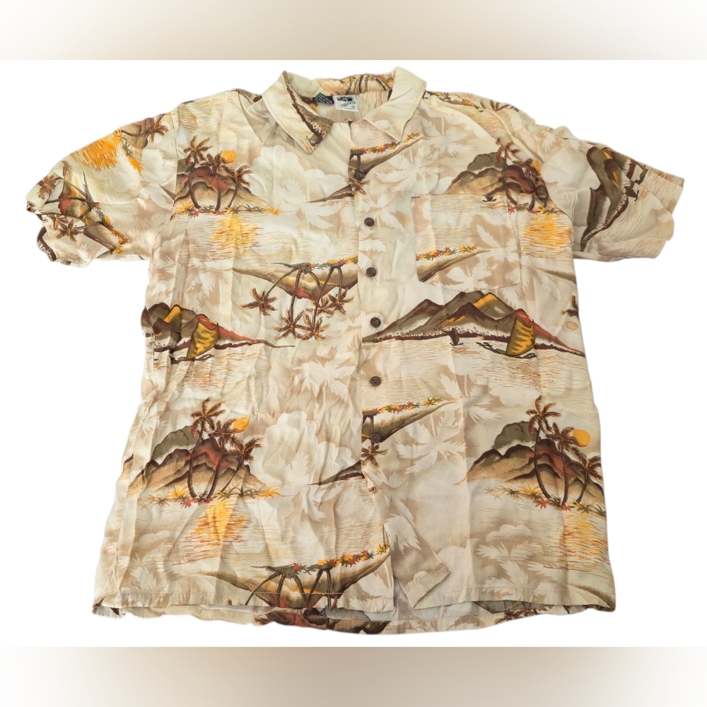 Vintage Kennington California Hawaiian Shirt Men’s Large Beige Aloha Beach